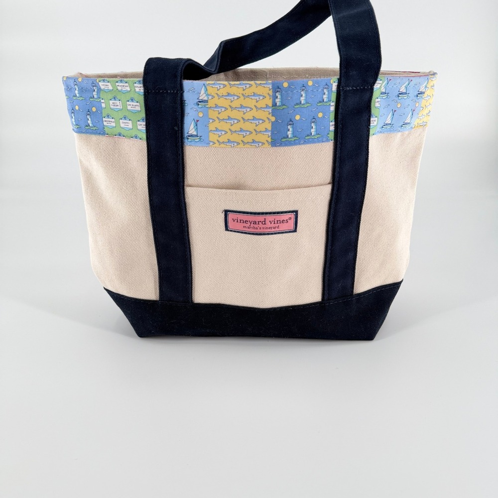 VINEYARD VINES Marthas Vineyard Canvas Tote Bag Nautical Shark Navy Blue